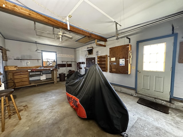 garage featuring a workshop area