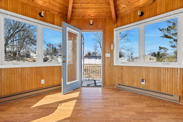 unfurnished sunroom with baseboard heating