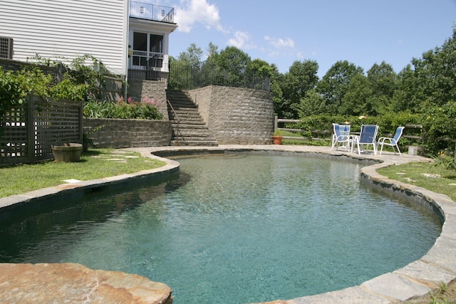 35 Grace View Dr, Easton, CT 06612 - outdoor pool with stairway and a patio area