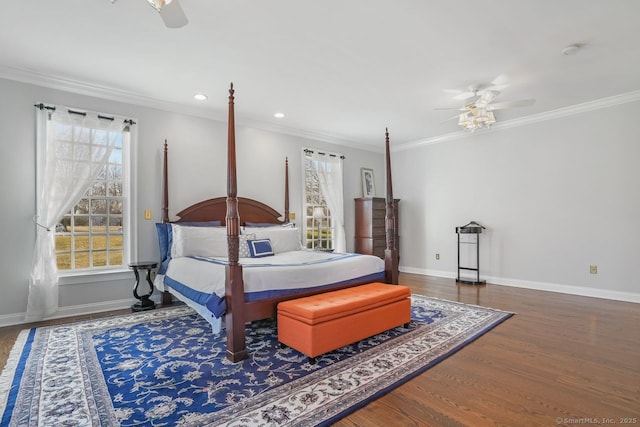 35 Grace View Dr, Easton, CT 06612 - bedroom featuring crown molding, wood finished floors, a ceiling fan, and recessed lighting