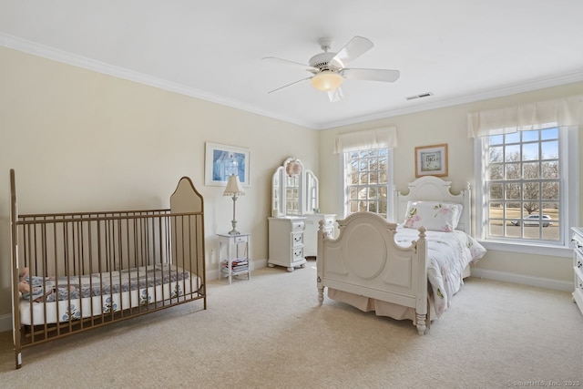 35 Grace View Dr, Easton, CT 06612 - carpeted bedroom featuring ornamental molding and a ceiling fan