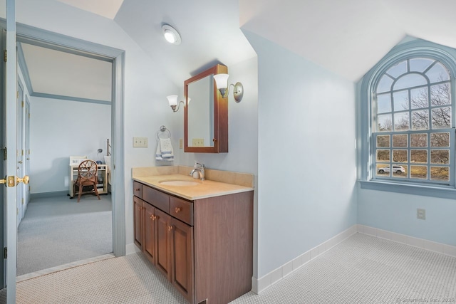 35 Grace View Dr, Easton, CT 06612 - bathroom with vanity and lofted ceiling