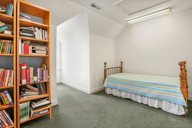 35 Grace View Dr, Easton, CT 06612 - bedroom featuring attic access, carpet flooring, and lofted ceiling