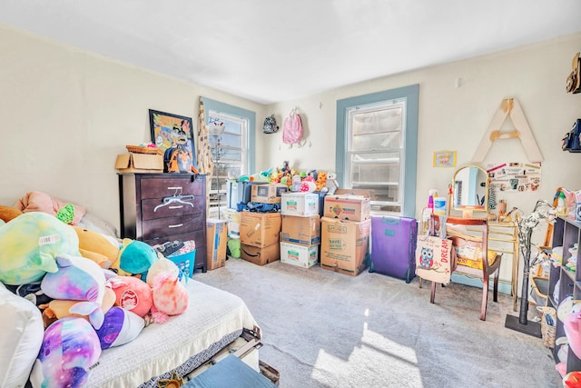 bedroom featuring carpet flooring and multiple windows