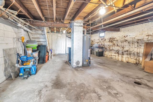 basement featuring water heater