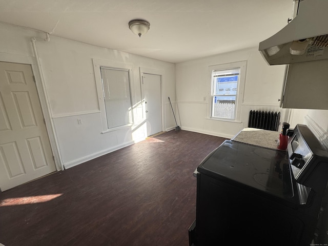 interior space featuring dark wood-type flooring and baseboards