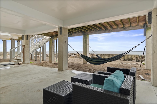 view of patio / terrace featuring stairway