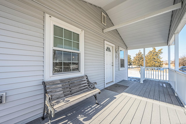 wooden deck with covered porch