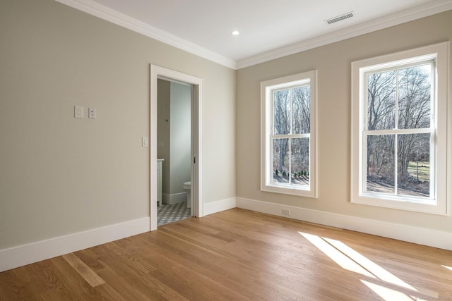412 Tanner Marsh Rd, Guilford, CT 06437 - spare room featuring light wood-style floors, ornamental molding, baseboards, and recessed lighting