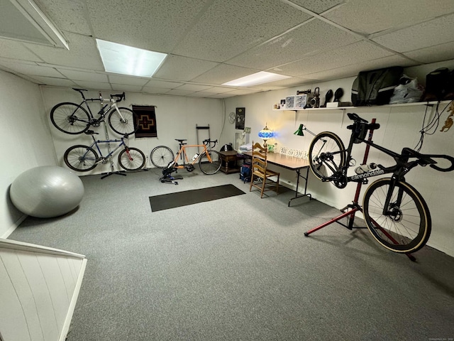 exercise area featuring a drop ceiling