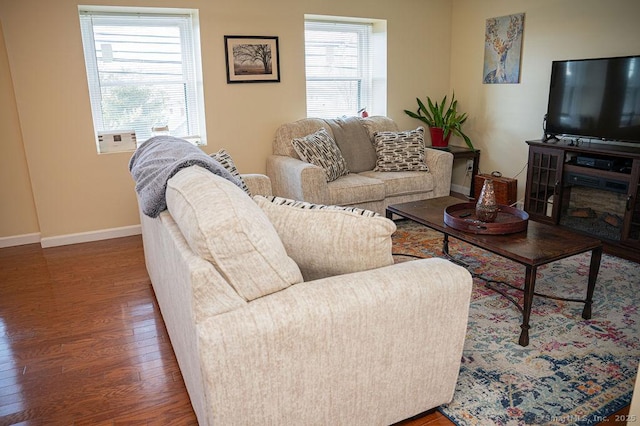 living area featuring baseboards and wood finished floors