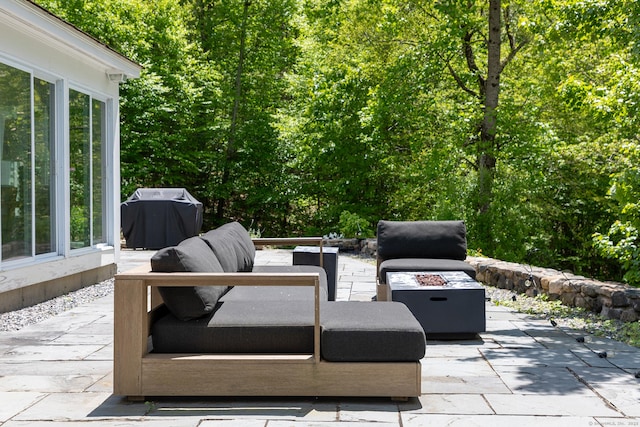 56 Mount Tom Passway Passway, Morris, CT 06763 - view of patio with area for grilling and an outdoor fire pit