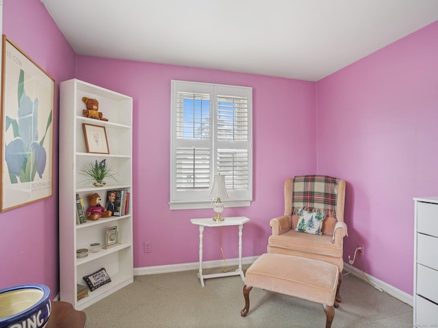 sitting room featuring baseboards and carpet flooring