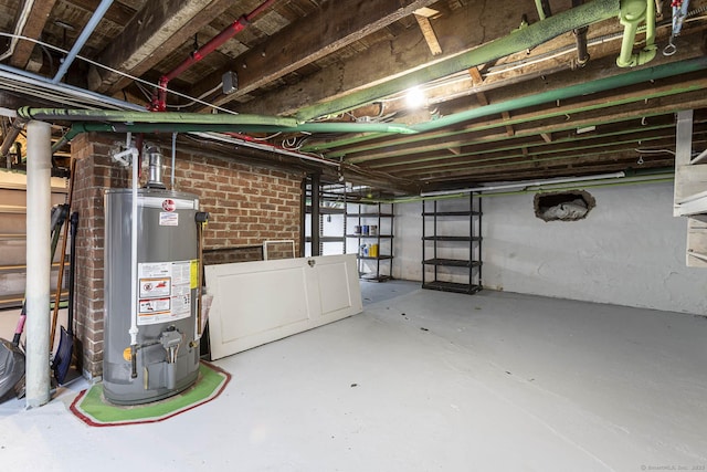 unfinished basement with water heater