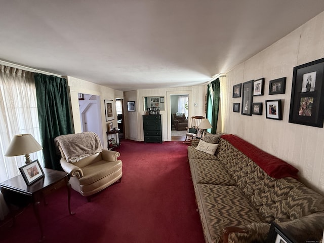 living area featuring carpet floors