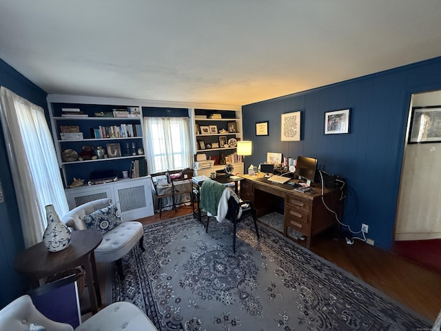 office space with wood finished floors