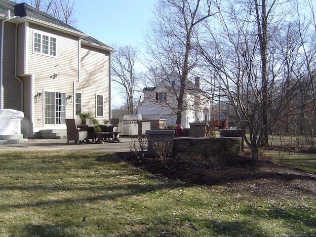 view of yard with a patio area and entry steps