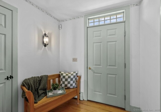 foyer entrance featuring light wood-style floors