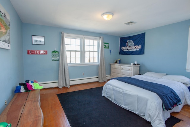 bedroom with visible vents and wood finished floors