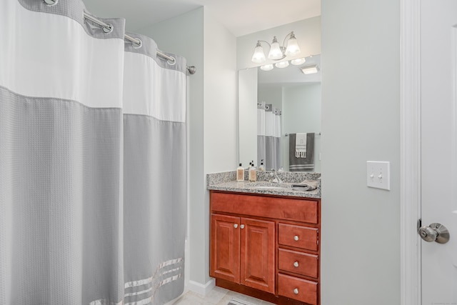 full bathroom with vanity and a shower with curtain