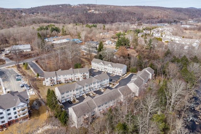 aerial view with a wooded view