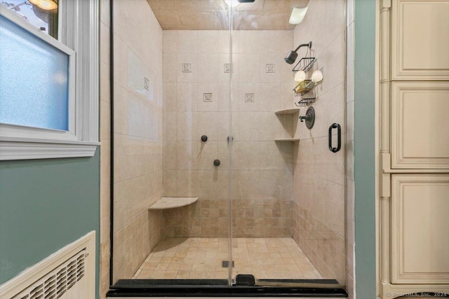 bathroom featuring a shower stall