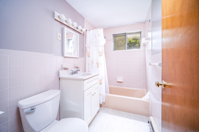 27 Mountain View Dr, East Hartford, CT 06117 - bathroom featuring tile walls, vanity, and shower / bath combo with shower curtain