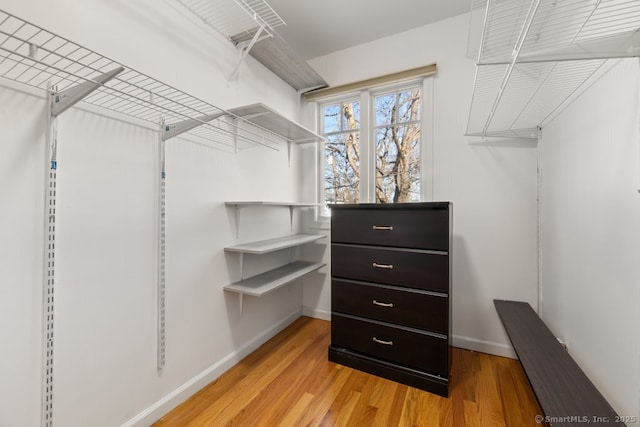 walk in closet featuring light wood-style flooring