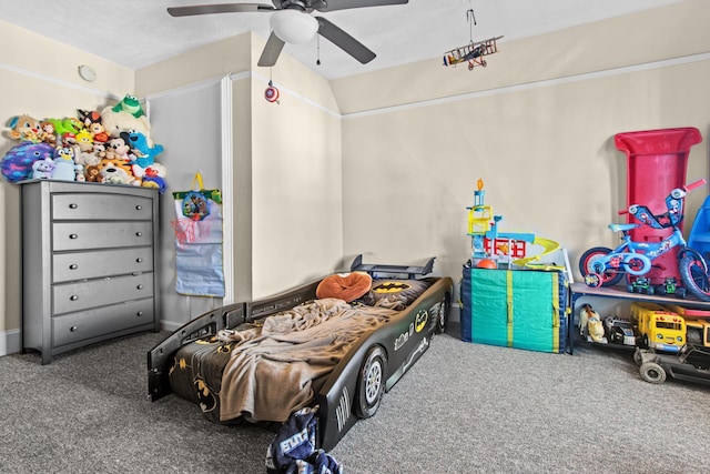 bedroom featuring carpet flooring and a ceiling fan