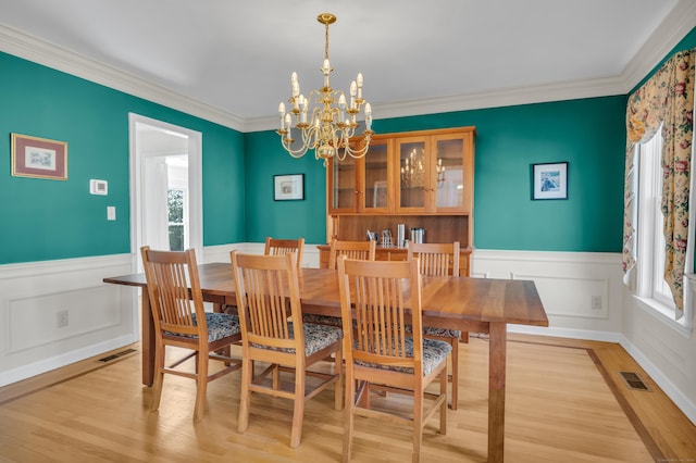 dining room with visible vents, plenty of natural light, and wainscoting