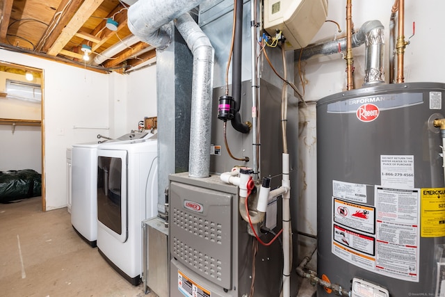 interior space featuring washer and dryer, laundry area, and water heater