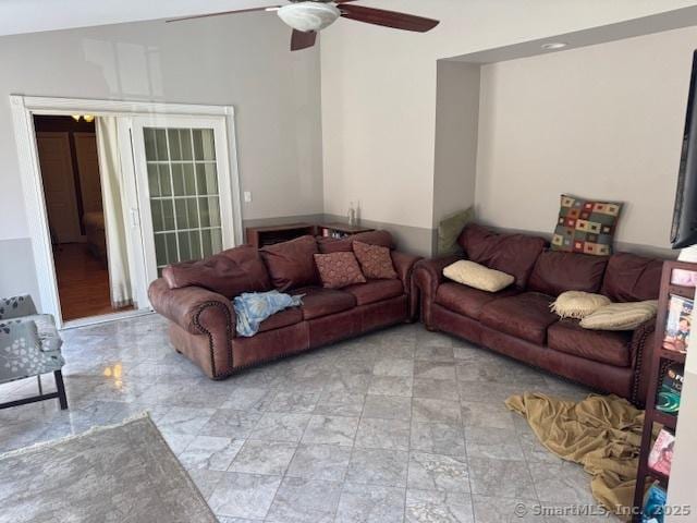 living room with ceiling fan