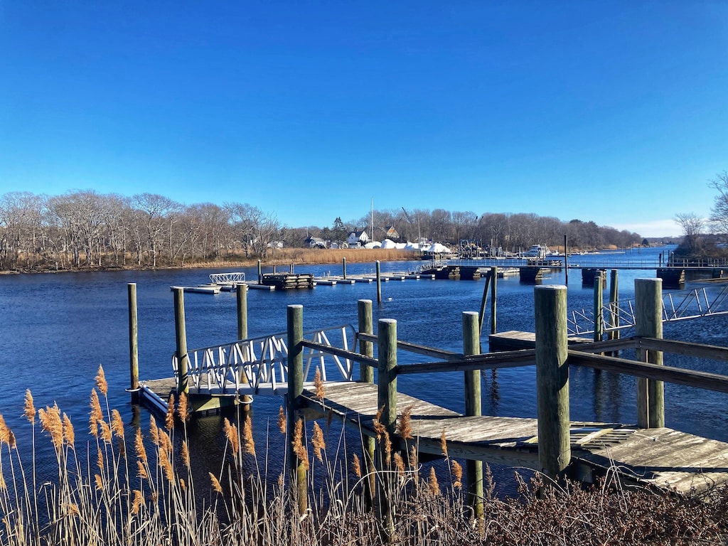 view of dock with a water view