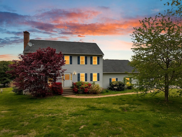 686 W Rd, Salem, CT 06420 - colonial-style house featuring a yard, a chimney, and a shingled roof