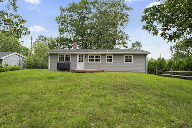 26 Oconnell Rd, East Haddam, CT 06423 - back of house with a deck, a chimney, and heating fuel