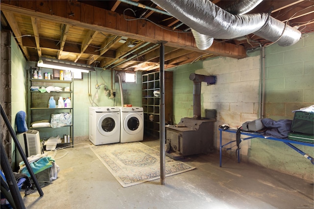 basement with washer and clothes dryer