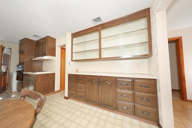 kitchen featuring light countertops, light floors, and visible vents