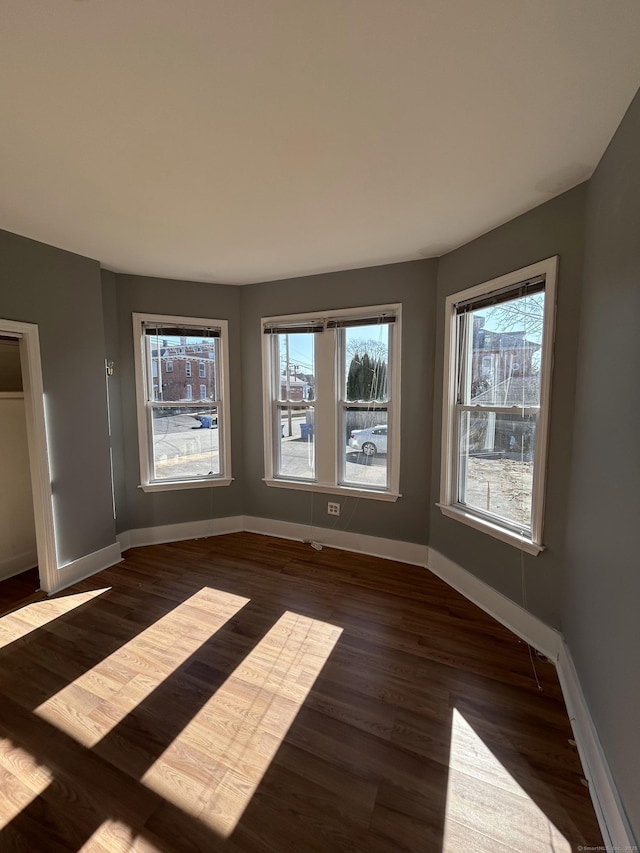 empty room featuring wood finished floors, baseboards, and a wealth of natural light