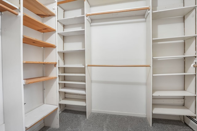 spacious closet featuring baseboard heating