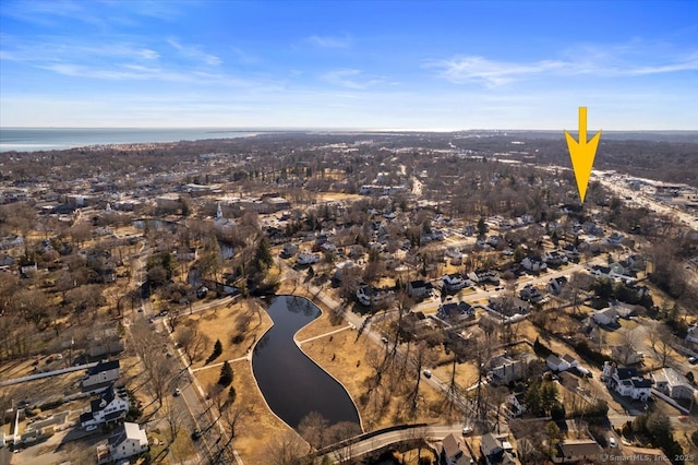 aerial view with a water view