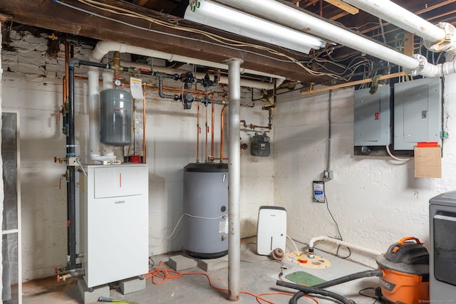 utility room with electric panel and water heater