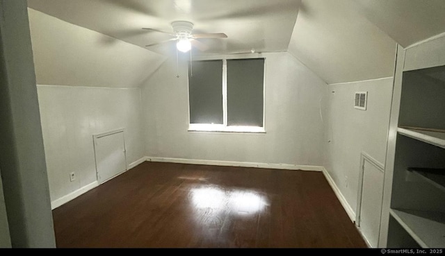 84 Glendale Ave, Bridgeport, CT 06606 - bonus room with dark wood finished floors, a ceiling fan, lofted ceiling, and baseboards