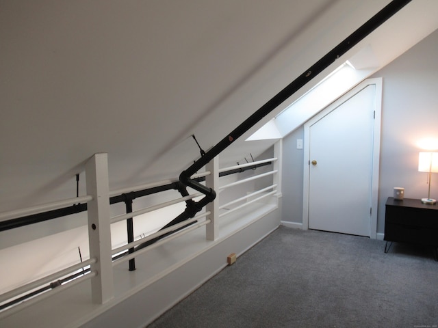 interior space with a skylight and carpet flooring