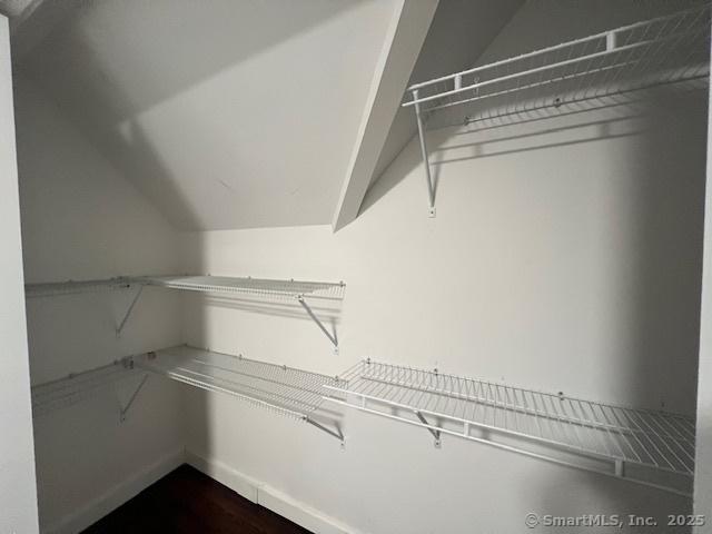 walk in closet featuring lofted ceiling