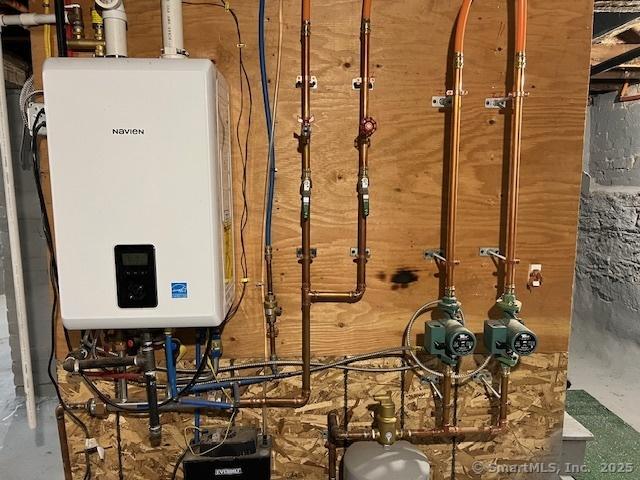 utility room with tankless water heater