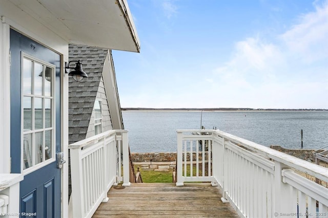 view of dock with a water view