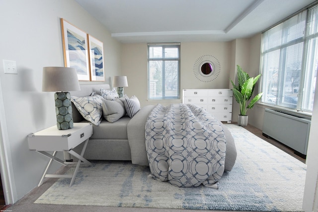 bedroom featuring radiator