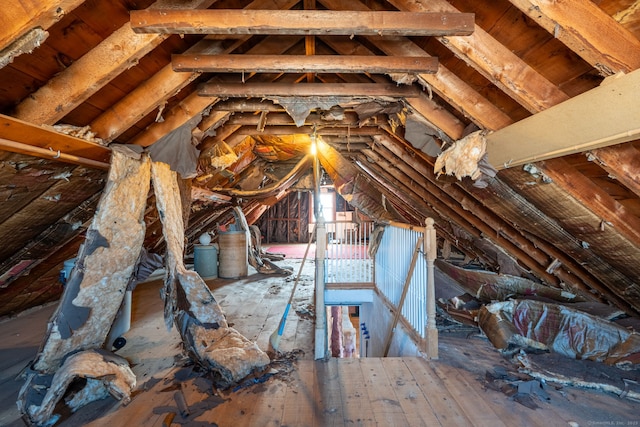 attic with an upstairs landing