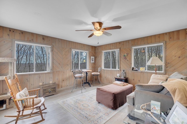 living room featuring ceiling fan