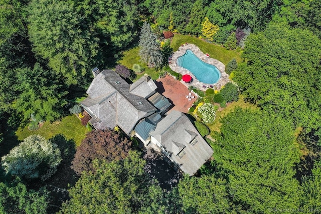 23 Benedict Hill Rd, New Canaan, CT 06840 - aerial view of property and surrounding area featuring a pool area